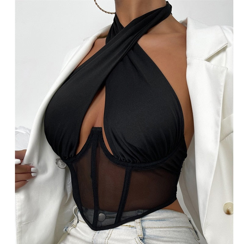Barcelona | Body Halter Cruzado con Efecto Corsé