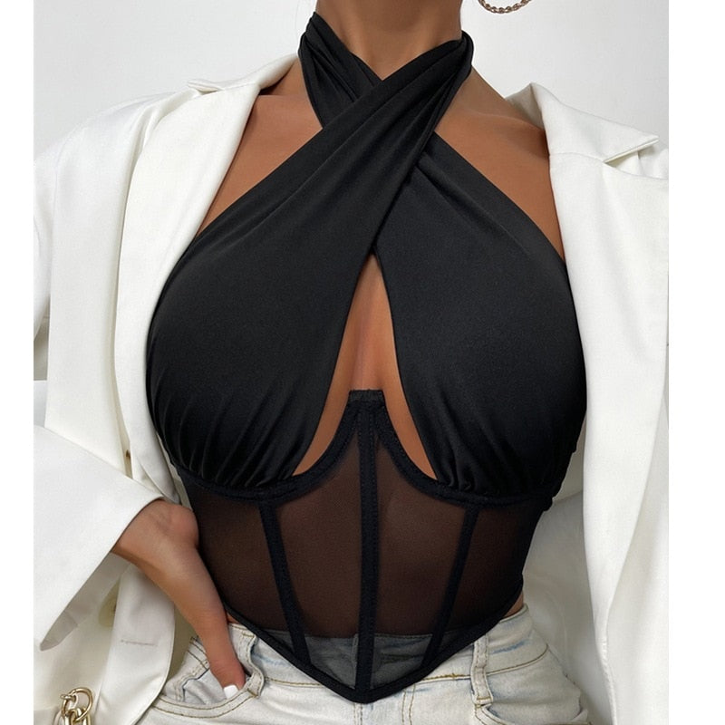 Barcelona | Body Halter Cruzado con Efecto Corsé