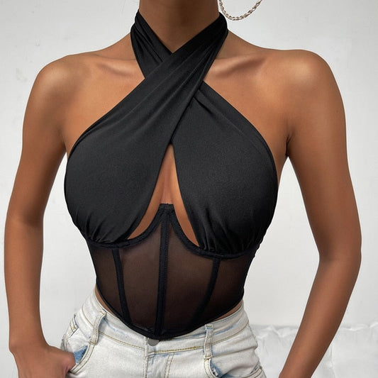 Barcelona | Body Halter Cruzado con Efecto Corsé